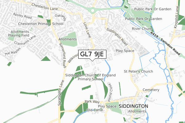 GL7 9JE map - small scale - OS Open Zoomstack (Ordnance Survey)