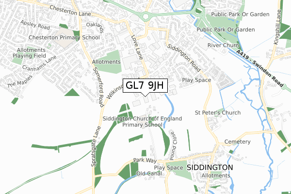 GL7 9JH map - small scale - OS Open Zoomstack (Ordnance Survey)