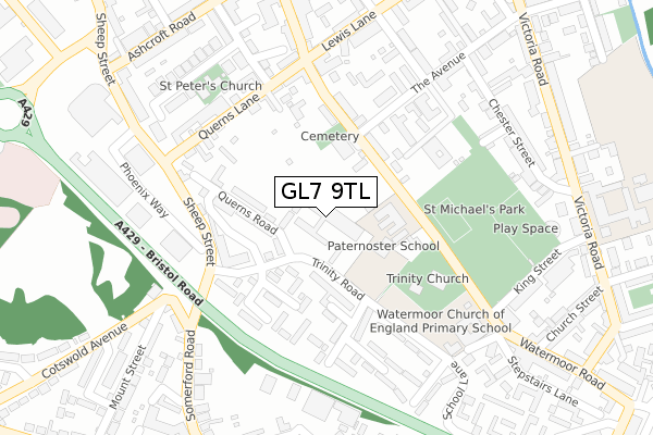 GL7 9TL map - large scale - OS Open Zoomstack (Ordnance Survey)