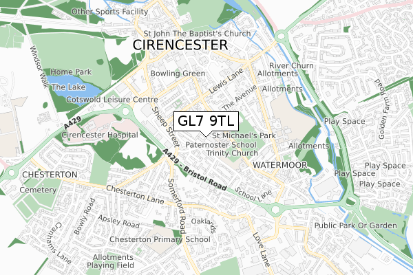 GL7 9TL map - small scale - OS Open Zoomstack (Ordnance Survey)