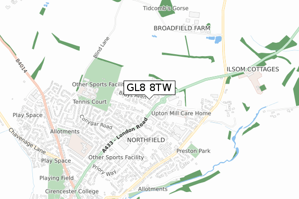 GL8 8TW map - small scale - OS Open Zoomstack (Ordnance Survey)