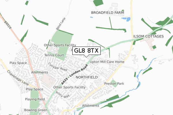 GL8 8TX map - small scale - OS Open Zoomstack (Ordnance Survey)