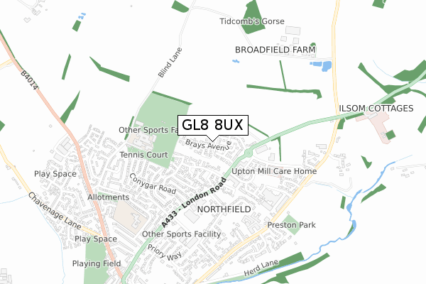 GL8 8UX map - small scale - OS Open Zoomstack (Ordnance Survey)