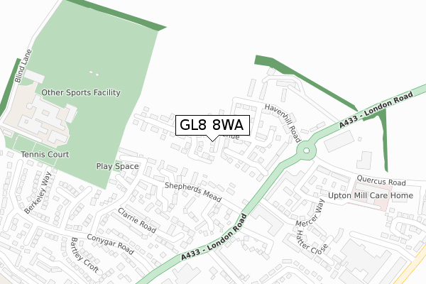 GL8 8WA map - large scale - OS Open Zoomstack (Ordnance Survey)
