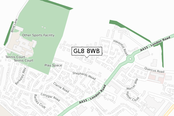 GL8 8WB map - large scale - OS Open Zoomstack (Ordnance Survey)