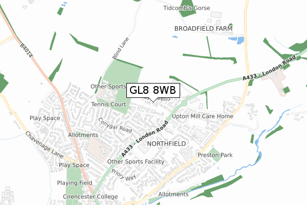 GL8 8WB map - small scale - OS Open Zoomstack (Ordnance Survey)