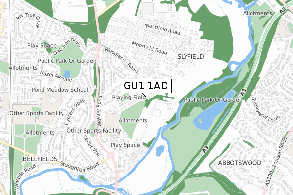 GU1 1AD map - small scale - OS Open Zoomstack (Ordnance Survey)