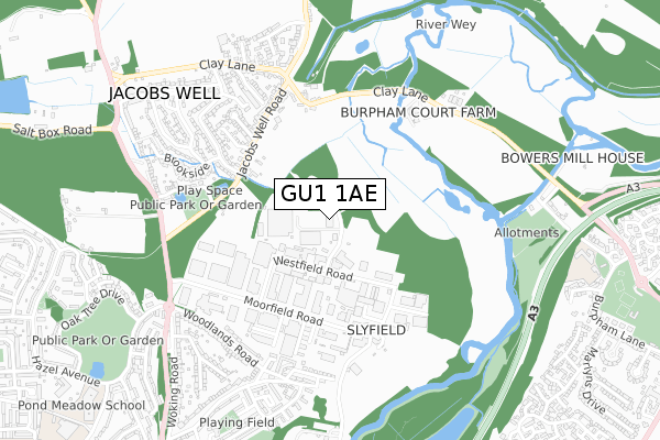 GU1 1AE map - small scale - OS Open Zoomstack (Ordnance Survey)