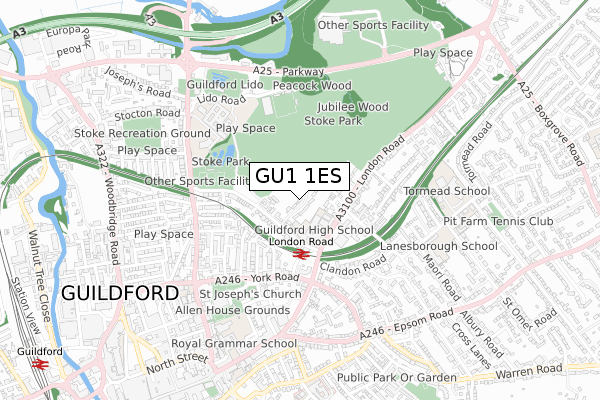 GU1 1ES map - small scale - OS Open Zoomstack (Ordnance Survey)