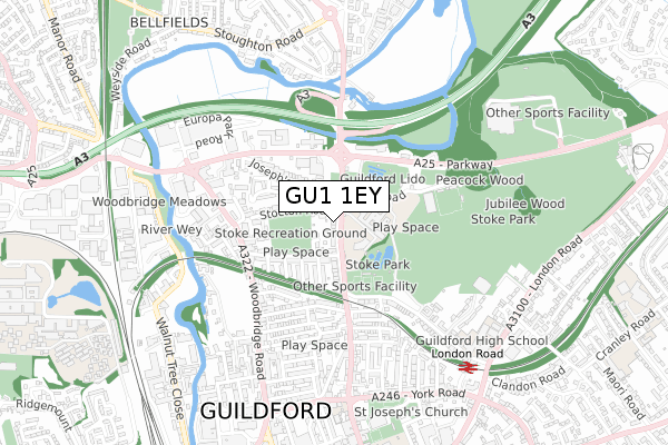 GU1 1EY map - small scale - OS Open Zoomstack (Ordnance Survey)