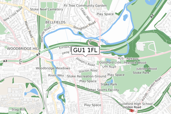 GU1 1FL map - small scale - OS Open Zoomstack (Ordnance Survey)