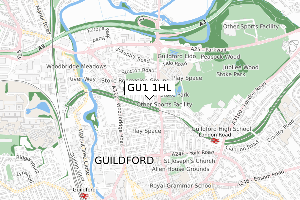 GU1 1HL map - small scale - OS Open Zoomstack (Ordnance Survey)