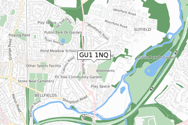 GU1 1NQ map - small scale - OS Open Zoomstack (Ordnance Survey)