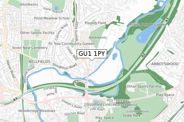 GU1 1PY map - small scale - OS Open Zoomstack (Ordnance Survey)