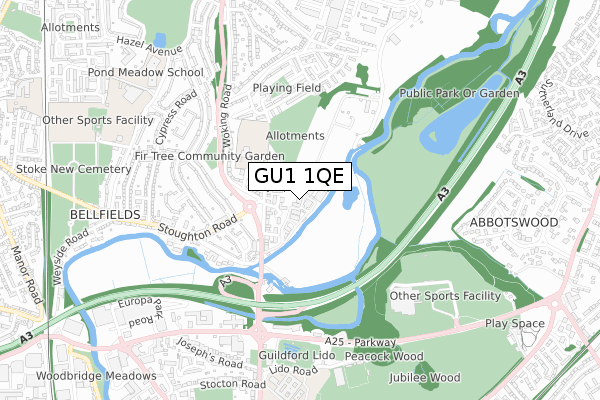 GU1 1QE map - small scale - OS Open Zoomstack (Ordnance Survey)