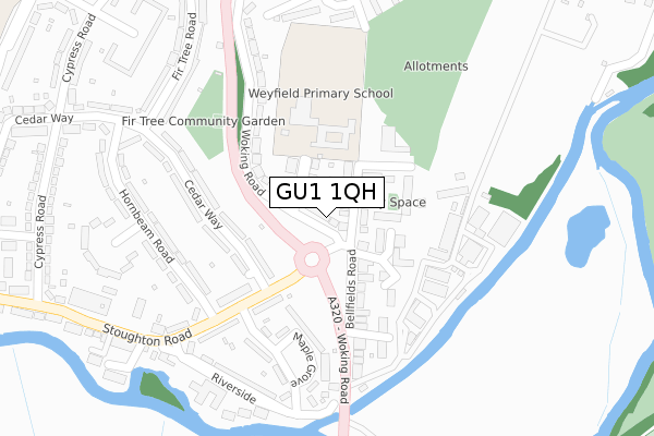 GU1 1QH map - large scale - OS Open Zoomstack (Ordnance Survey)