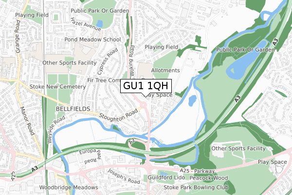 GU1 1QH map - small scale - OS Open Zoomstack (Ordnance Survey)