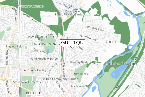 GU1 1QU map - small scale - OS Open Zoomstack (Ordnance Survey)