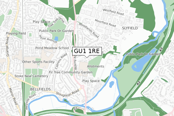 GU1 1RE map - small scale - OS Open Zoomstack (Ordnance Survey)