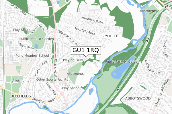 GU1 1RQ map - small scale - OS Open Zoomstack (Ordnance Survey)