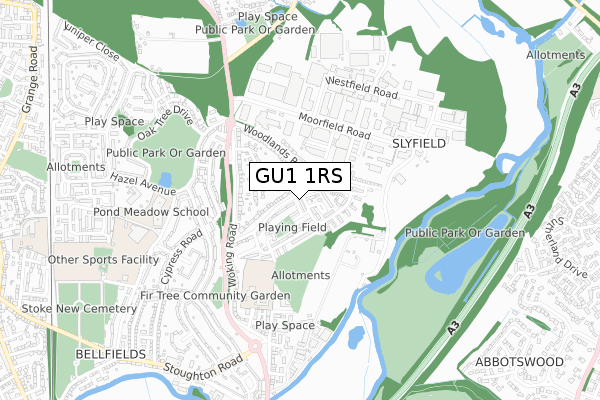 GU1 1RS map - small scale - OS Open Zoomstack (Ordnance Survey)