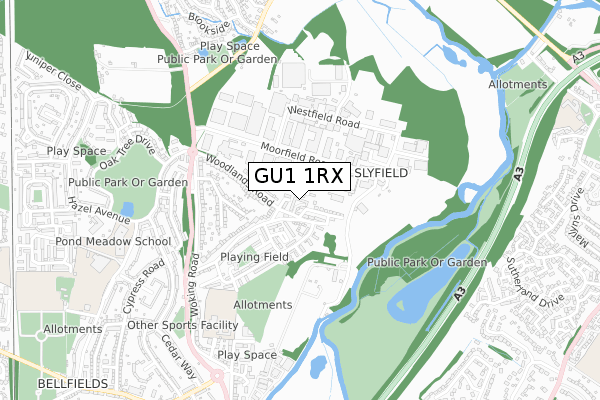 GU1 1RX map - small scale - OS Open Zoomstack (Ordnance Survey)