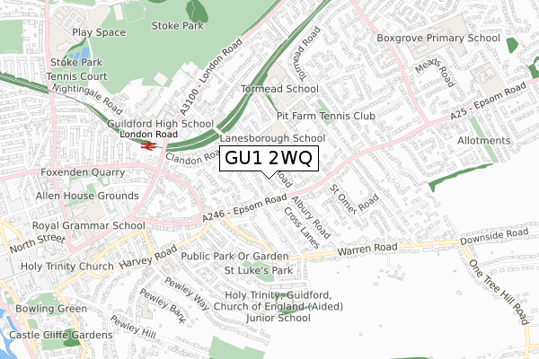 GU1 2WQ map - small scale - OS Open Zoomstack (Ordnance Survey)