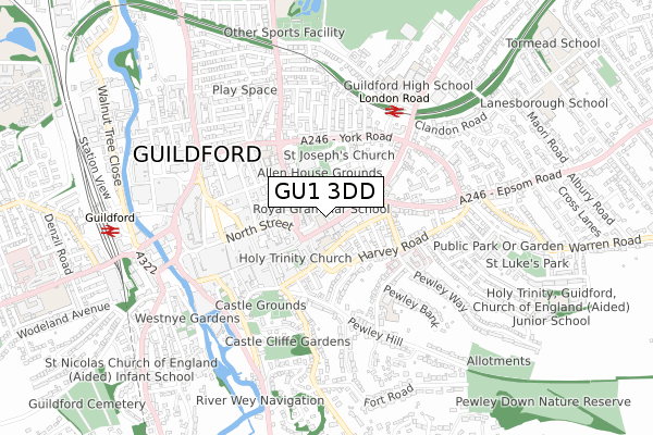 GU1 3DD map - small scale - OS Open Zoomstack (Ordnance Survey)