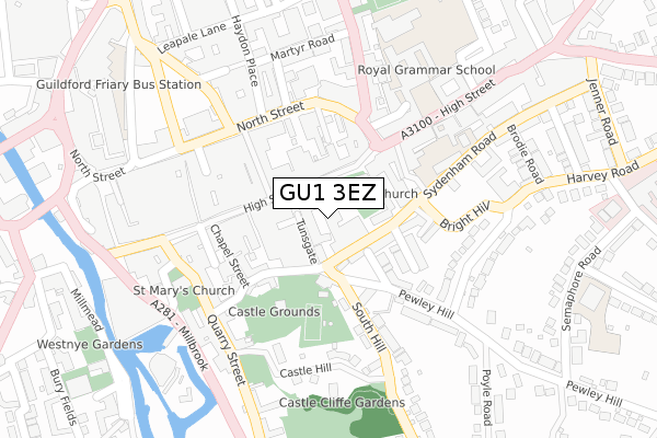 GU1 3EZ map - large scale - OS Open Zoomstack (Ordnance Survey)