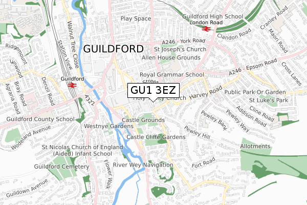 GU1 3EZ map - small scale - OS Open Zoomstack (Ordnance Survey)