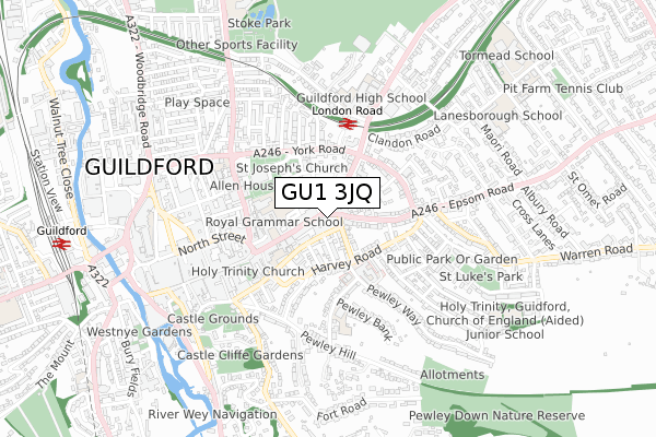 GU1 3JQ map - small scale - OS Open Zoomstack (Ordnance Survey)