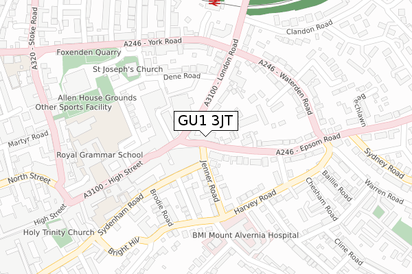 GU1 3JT map - large scale - OS Open Zoomstack (Ordnance Survey)