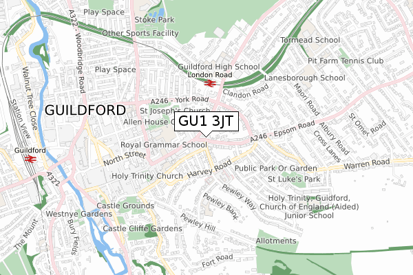 GU1 3JT map - small scale - OS Open Zoomstack (Ordnance Survey)