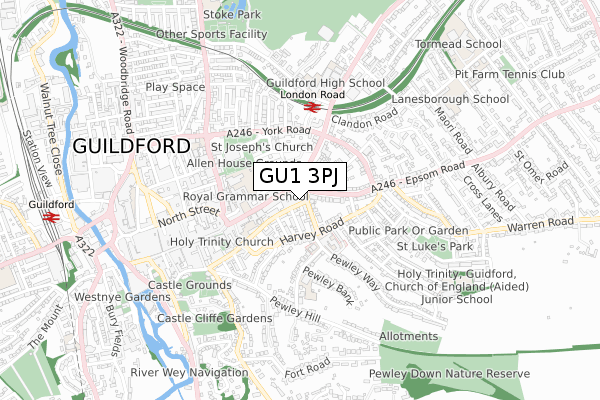 GU1 3PJ map - small scale - OS Open Zoomstack (Ordnance Survey)