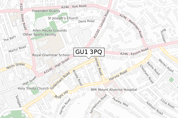 GU1 3PQ map - large scale - OS Open Zoomstack (Ordnance Survey)