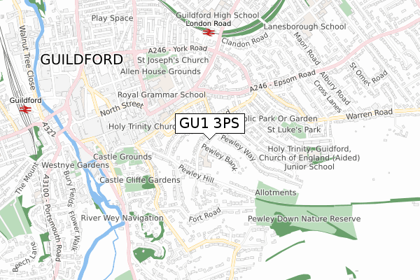 GU1 3PS map - small scale - OS Open Zoomstack (Ordnance Survey)