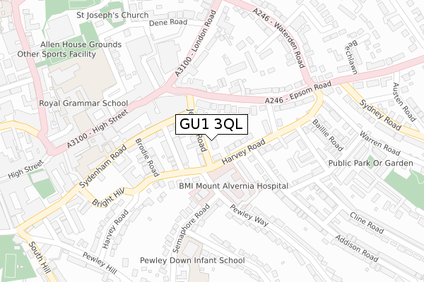 GU1 3QL map - large scale - OS Open Zoomstack (Ordnance Survey)