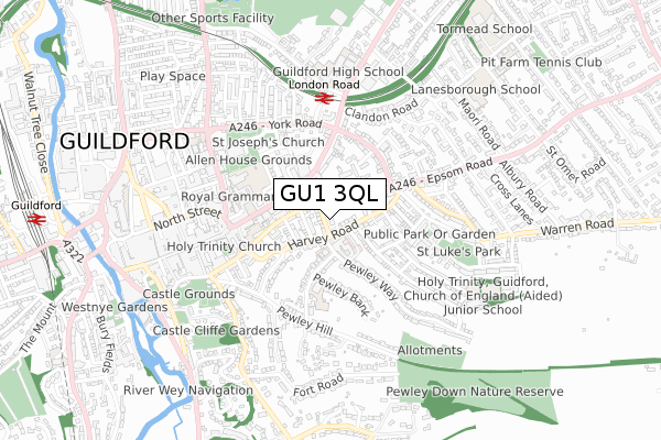 GU1 3QL map - small scale - OS Open Zoomstack (Ordnance Survey)