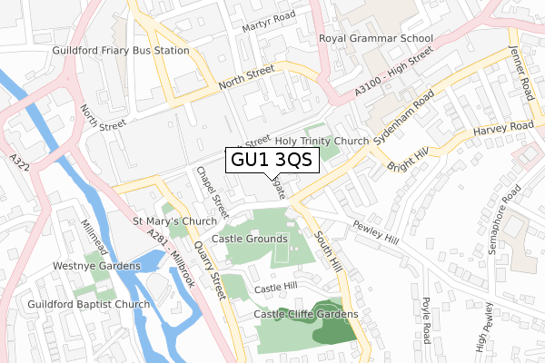 GU1 3QS map - large scale - OS Open Zoomstack (Ordnance Survey)