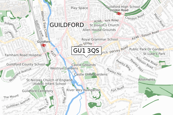 GU1 3QS map - small scale - OS Open Zoomstack (Ordnance Survey)