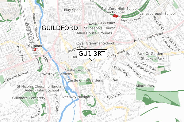 GU1 3RT map - small scale - OS Open Zoomstack (Ordnance Survey)