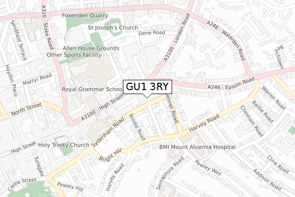 GU1 3RY map - large scale - OS Open Zoomstack (Ordnance Survey)