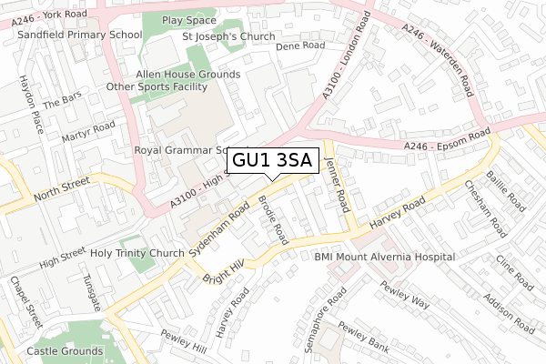 GU1 3SA map - large scale - OS Open Zoomstack (Ordnance Survey)