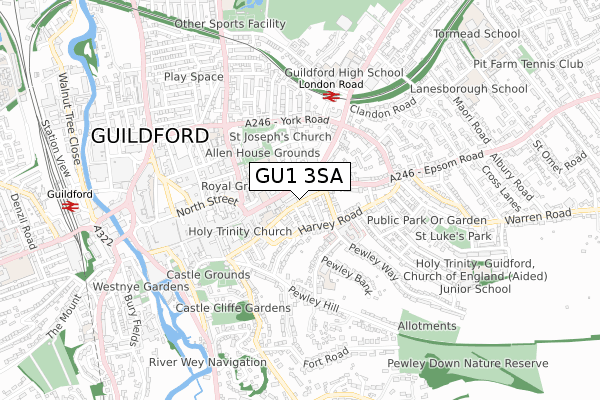 GU1 3SA map - small scale - OS Open Zoomstack (Ordnance Survey)