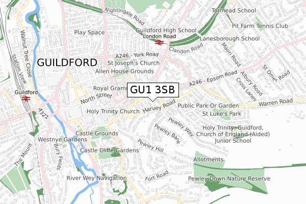 GU1 3SB map - small scale - OS Open Zoomstack (Ordnance Survey)