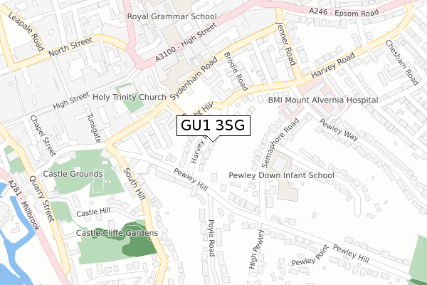 GU1 3SG map - large scale - OS Open Zoomstack (Ordnance Survey)