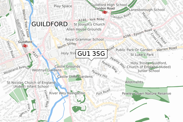 GU1 3SG map - small scale - OS Open Zoomstack (Ordnance Survey)