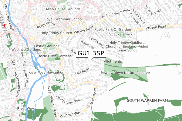 GU1 3SP map - small scale - OS Open Zoomstack (Ordnance Survey)