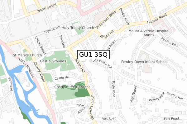 GU1 3SQ map - large scale - OS Open Zoomstack (Ordnance Survey)