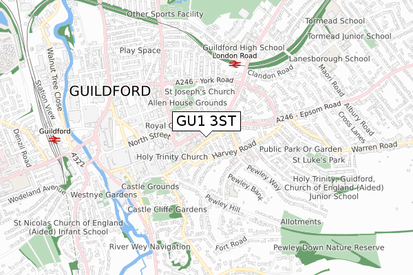 GU1 3ST map - small scale - OS Open Zoomstack (Ordnance Survey)